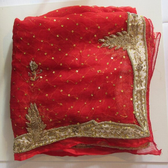 Beautiful, Sheer hand beaded, sequins, appliqued Dupatta, Shawl, Hijab, Chiffon - Picture 1 of 14